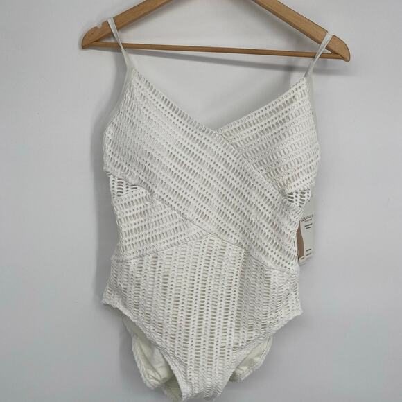 Countors Swimsuit Women 14 White Eyelet Lace Crochet Vacation One Piece Nautical - Picture 1 of 12